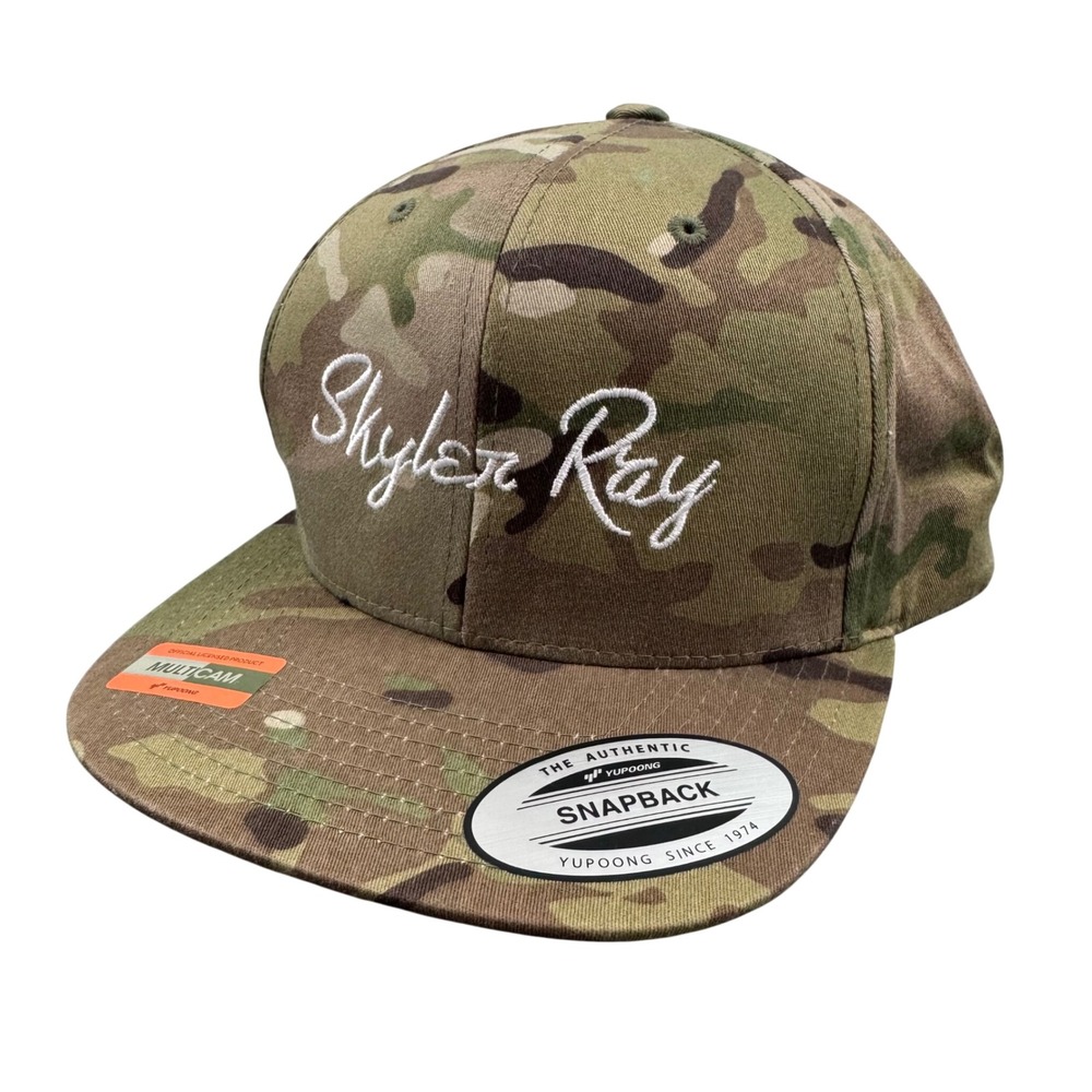 Yupoong‎ Snapback Hat Mens OSFA Multicam Camo Skyler Ray Script Flat Bill Cap